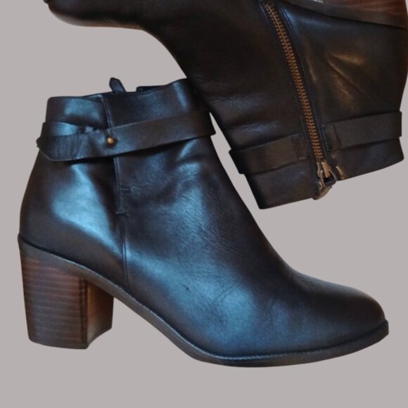 HALOGEN By Nordstrom Black Leather Zip Ankle Strap Boots EUC - Picture 8 of 14